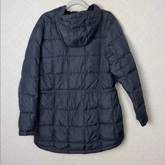 LL Bean Down Puffer Coat Jacket Waist Cinched XL Grey Blue Winter Warm Hooded - Picture 8 of 8